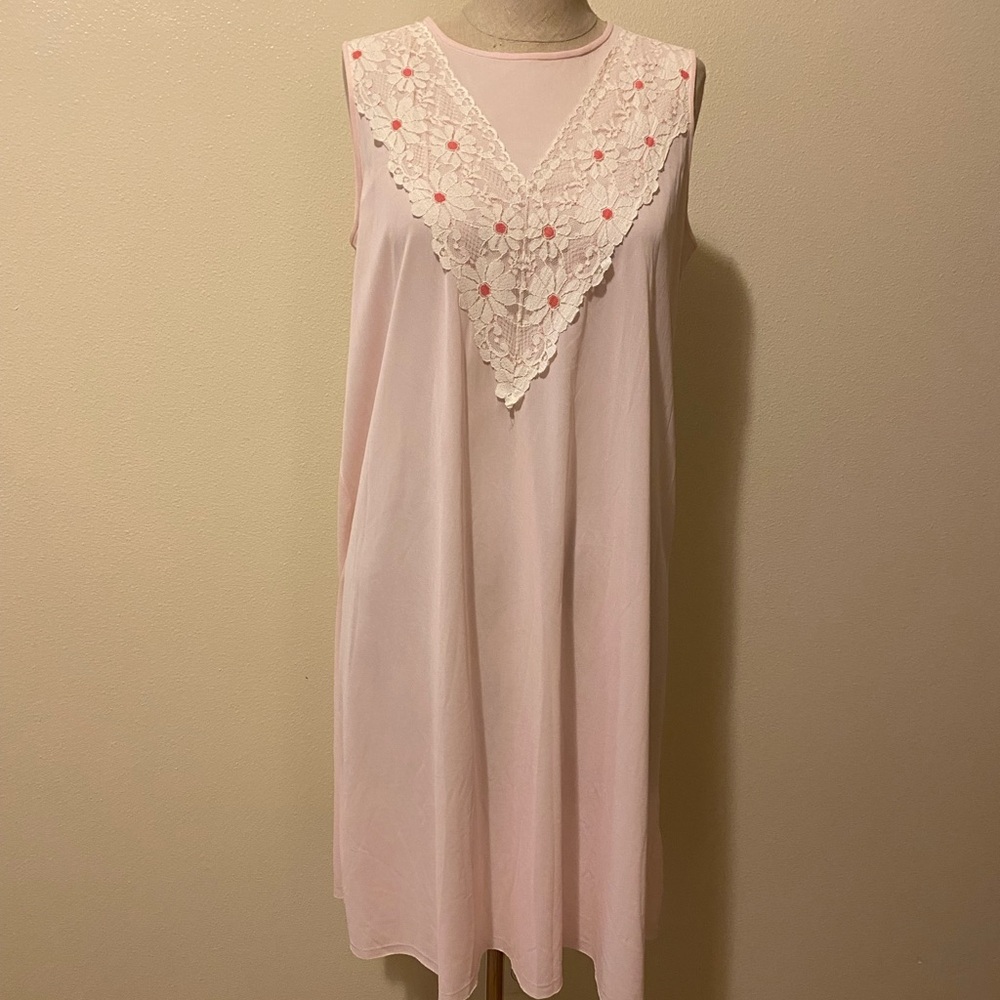 Vintage Pink Nightgown with Lace V-Panel